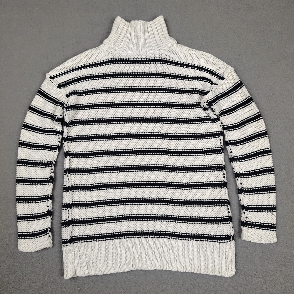 Lauren Ralph Lauren Chunky Knit Sweater Women XS Black White Cotton Linen Preppy